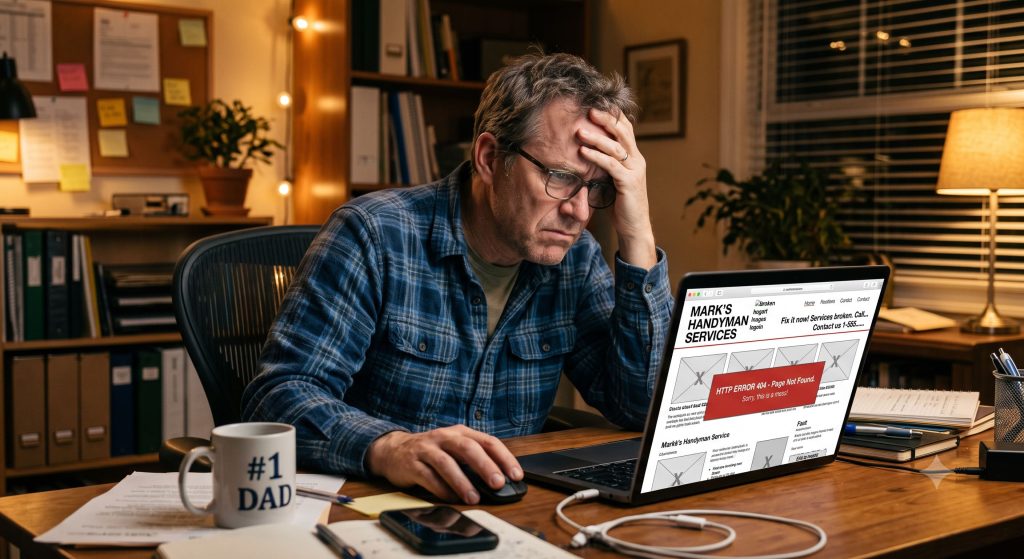 10 Website Mistakes That Can Cost Your Business Customers Business owner frustrated by a broken website — one of the 10 website mistakes that can cost your business customers